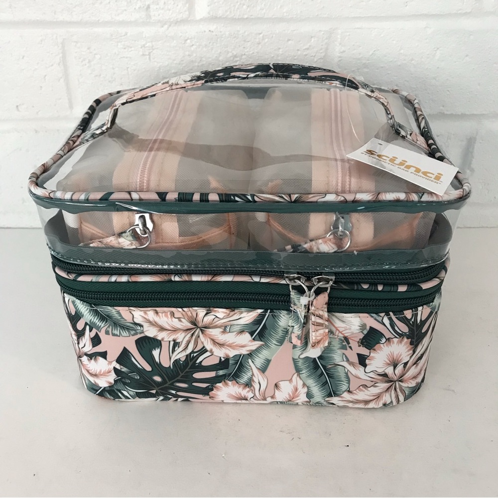 Scunci Sophia Joy Train Case Makeup Cosmetic Bag Pink & Green Floral